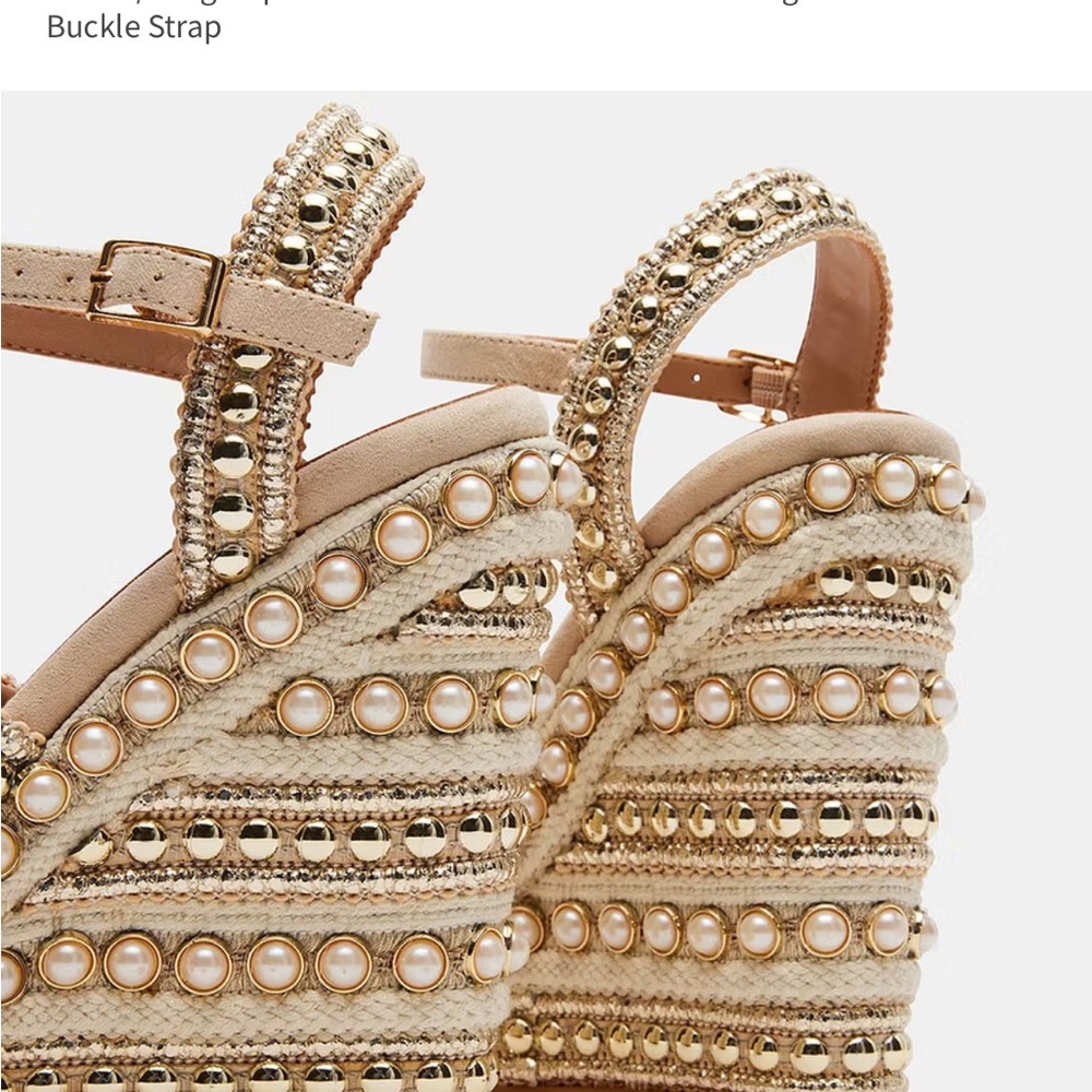 Steve Madden Pearl & Stud Embellished Wedge Sandal - Cream/Gold - Picture 3 of 4